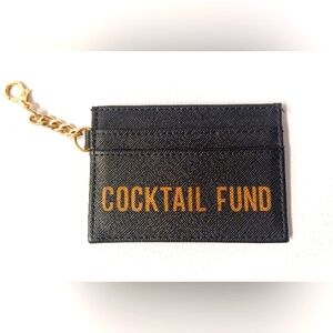 Card Holder Keychain "Cocktail Fund" Black & Gold NWOT